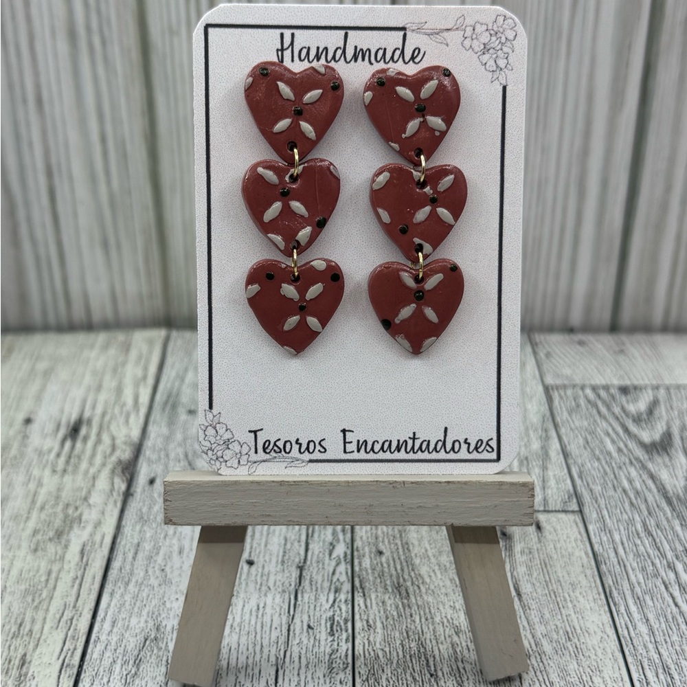 Handmade heart earrings - Mexican clay inspiration